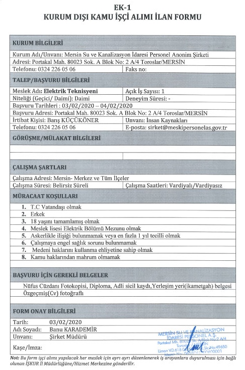 1 Daimi Elektrik Teknisyeni