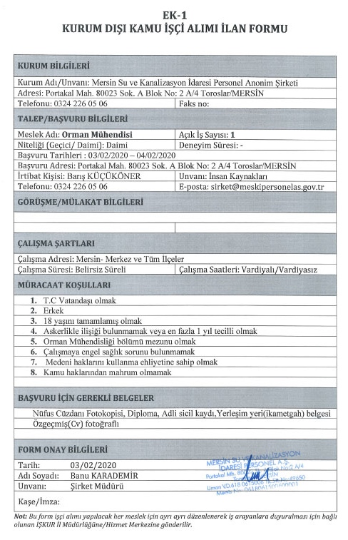 1 Daimi Orman Mühendisi