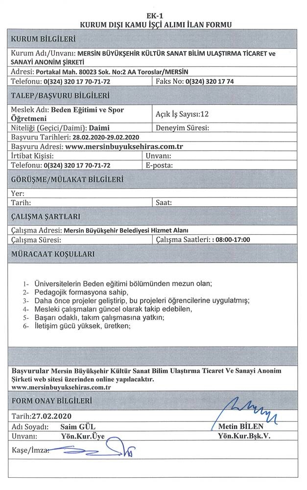 12 Beden Eğitimi ve Spor Öğretmeni