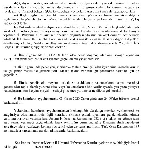 Mersin İl Umumi Hıfzıssıhha Kurulu Kararı Karar Tarihi	: 03/04/2020 Karar No: 2020/23 (2. Sayfa/2 Sayfa)