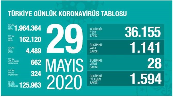 29 Mayıs 2020 Cuma Koronavirüs Türkiye Verileri