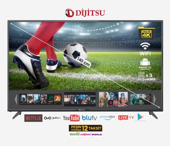 Dijitsu 55 inç UHD 4K Uydu Alıcılı Smart Televizyon