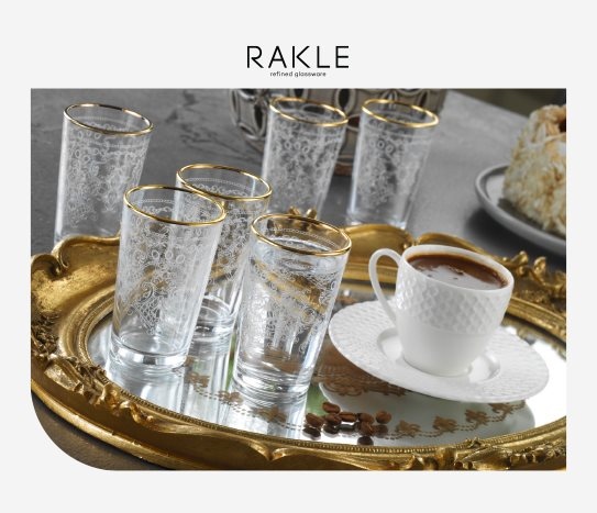 Rakle - Altın Yaldızlı Kahve Yanı Su Bardağı