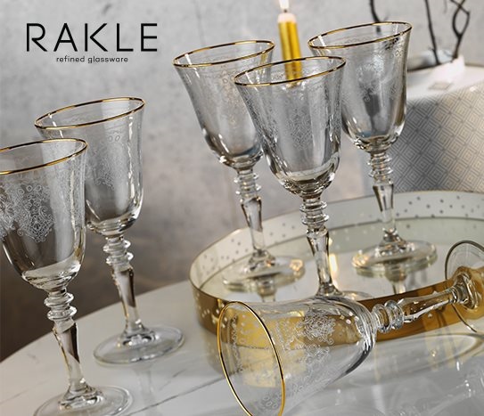 Rakle - 6’lı Altın Yaldızlı Ayaklı Su Bardağı