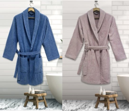 Jakarlı Kadife Kadın-Erkek Bornoz