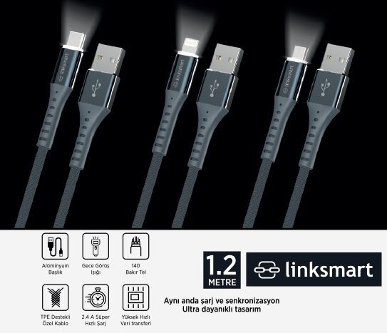 Linksmart - Işıklı Şarj Kablo Çeşitleri