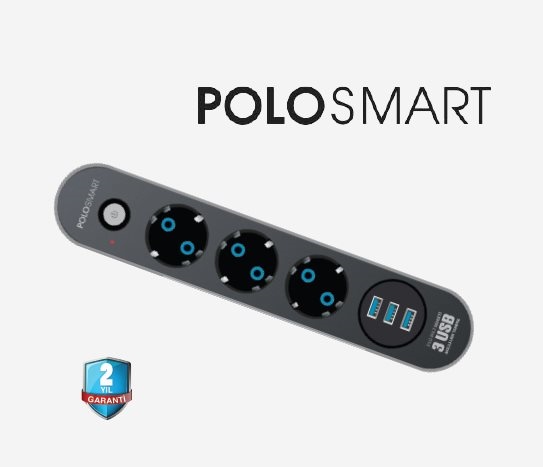 Polosmart - Akım Korumalı 3 USB Girişli Priz