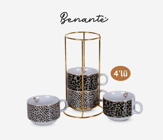 Leopar Desenli Standlı Kupa Seti