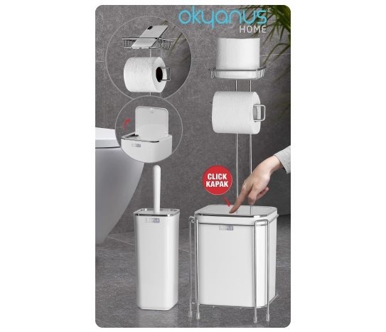 Yedekli Wc Kağıtlıklı Çöp Kovası ve Fırça Seti