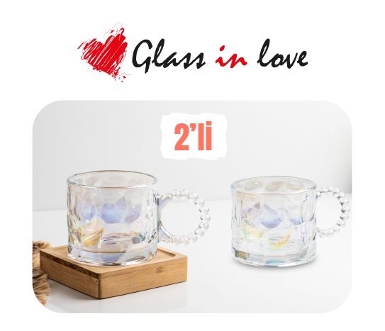 Sedefli Boncuk Kulplu Cam Kupa ~280 cc