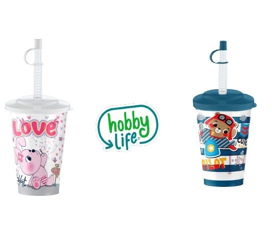 Kapaklı Desenli Pipetli Bardak ~500 ml