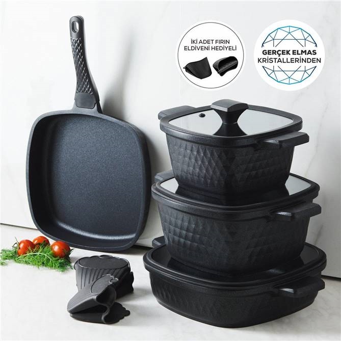 Karaca - BioDiamond Döküm Kare 7 Parça Tencere Seti