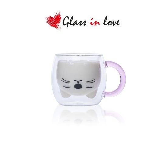 Kedi Figürlü Çift Cidarlı Borosilikat Kupa