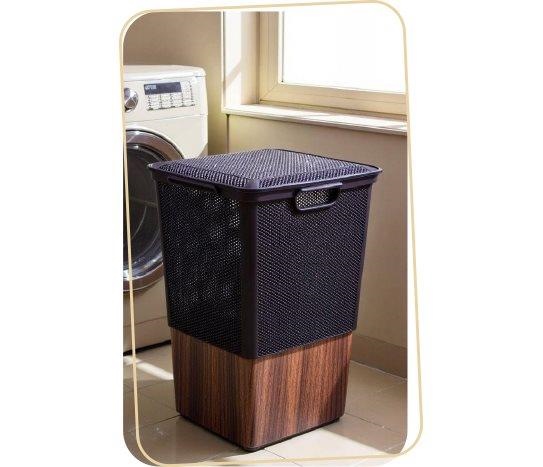 Ahşap Desenli Çamaşır Sepeti