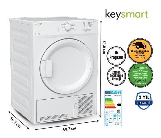 8 KG ÇAMAŞIR KURUTMA MAKİNESİ KEY 80 KRT