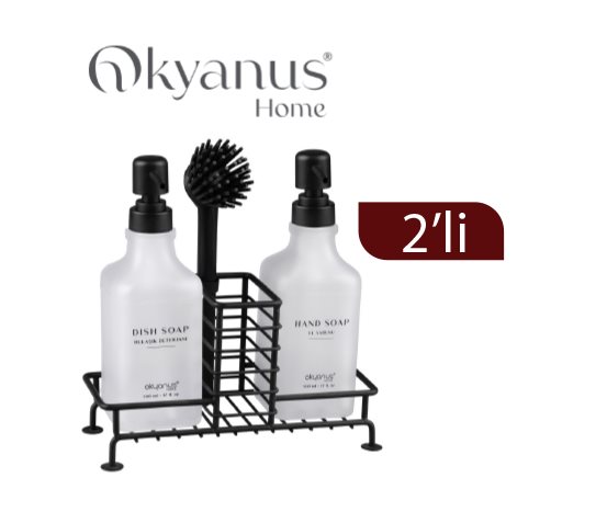 Standlı Fırçalı Cam Sıvı Sabunluk Seti ~ 500 cc