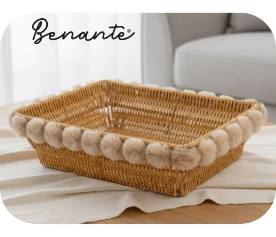 Ponpon Detaylı Çok Amaçlı Sepet ~30x23,5 cm