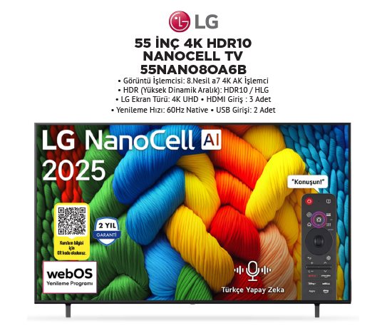 LG 55 İNÇ 4K HDR10 NANOCELL TV 55NANO8OA6B
