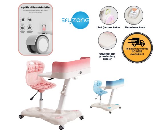 MOBİL ÇALIŞMA MASASI MAVİ / PEMBE