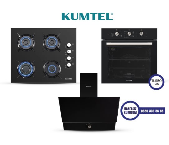 Kumtel SİYAH TURBO CAM ANKASTRE SET