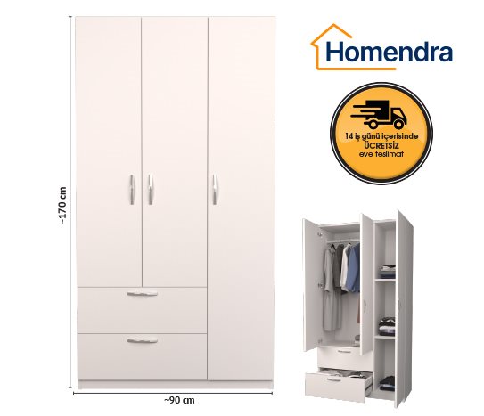 3 KAPAKLI ÇEKMECELİ GARDIROP