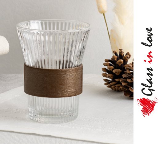 Ahşap Halkalı Gravürlü Cam Bardak ~230 cc