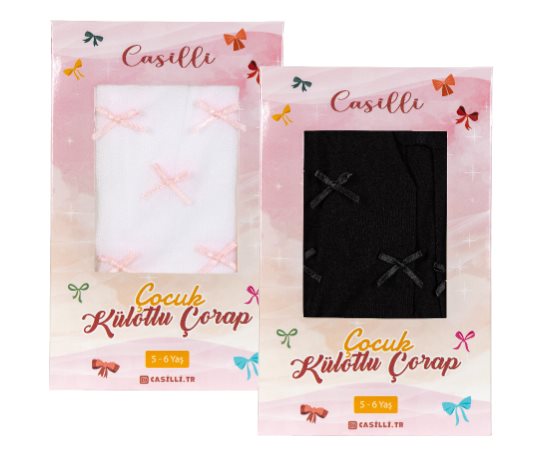 Casilli Kız Çocuk Kurdeleli Külotlu Çorap