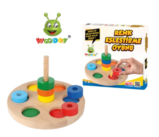 Ahşap Renkli Halka Eşleştirme Oyunu