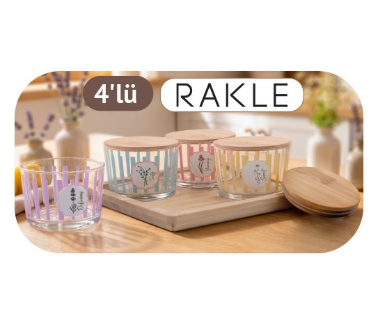 Bambu Standlı Desenli Cam Kahvaltı Seti ~ 220 ml