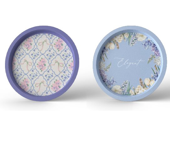 Desenli Yuvarlak Metal Tepsi ~35 cm