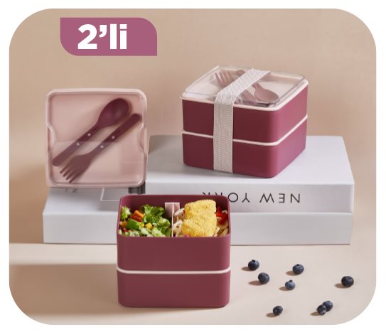 Çatal Kaşıklı 2 Katlı Saklama Kabı