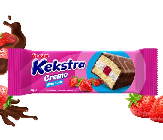 Ülker Kekstra Cremio Kakaolu Kaplı Çilekli Soslu Kremalı Kek
