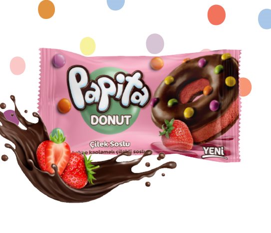 Papita Kakao Kaplamalı Çilekli Soslu Donut