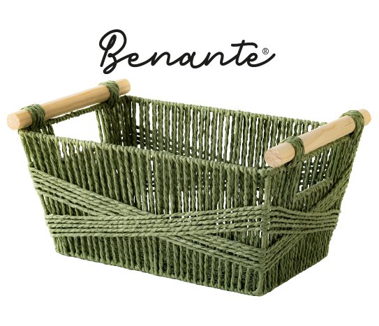 Ahşap Kulplu Hasır Sepet