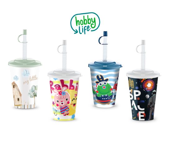 Kapaklı Desenli Pipetli Bardak ~500 ml