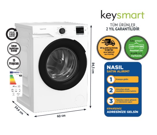 8 KG ÇAMAŞIR MAKİNESİ KEY 810 CM