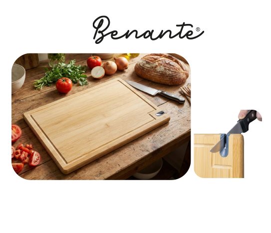 Bambu Bıçak Bileyicili Kesme Tahtası ~45x30,5x1,9 cm