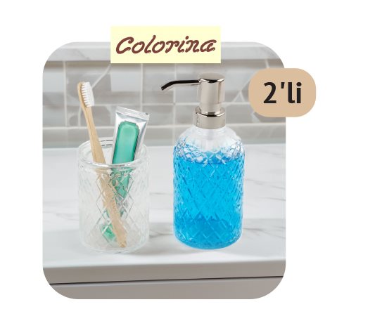 Gravürlü Cam Sabunluk ve Fırçalık Seti