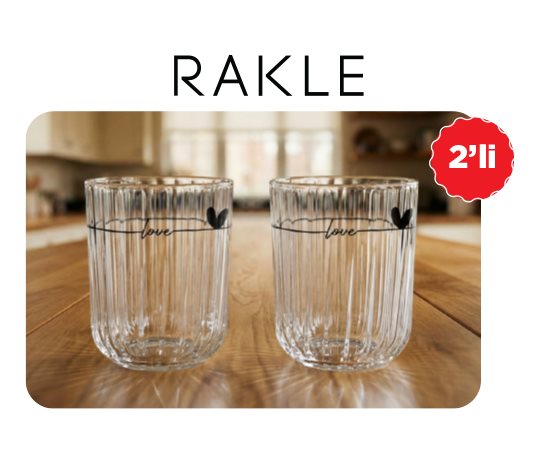 Gravürlü Kalp Desenli Su Bardağı ~350 cc