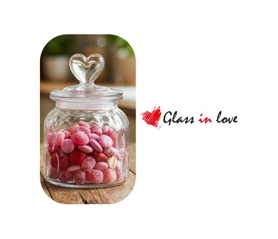 Kalp Kapaklı Gravürlü Cam Kavanoz ~650 ml ~16x10,5 cm