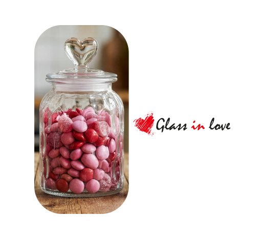 Kalp Kapaklı Gravürlü Cam Kavanoz ~1000 ml ~20x10,5 cm