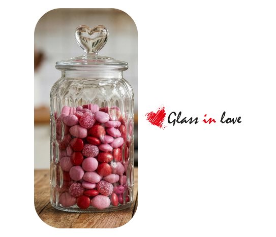 Kalp Kapaklı Gravürlü Cam Kavanoz ~1300 ml ~23,5x10,5 cm
