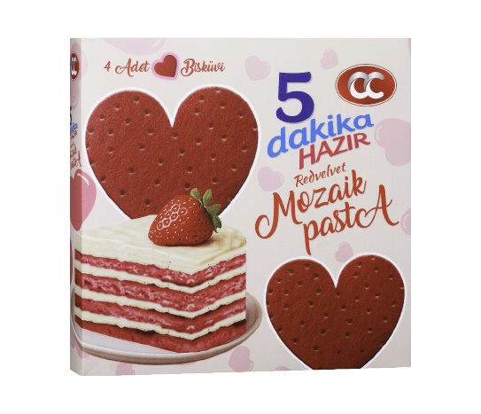 CC Kırmızı Kadife Kalp Şekilli Mozaik Pasta Çikolata