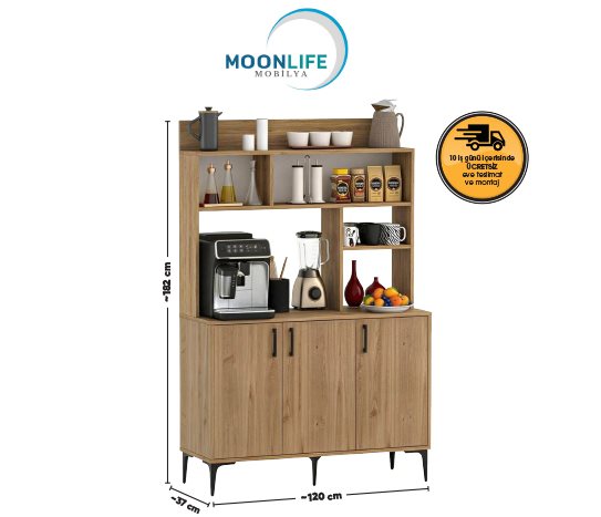 3 KAPAKLI RAFLI KAHVE KÖŞESİ ÇAM