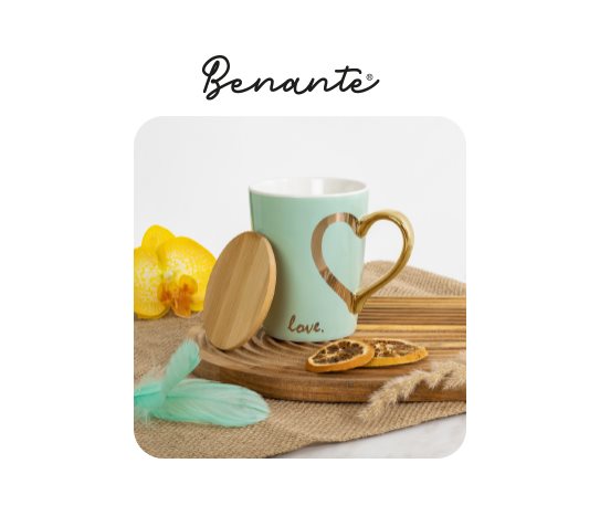 Bambu Kapaklı Desenli Kupa ~400 ml