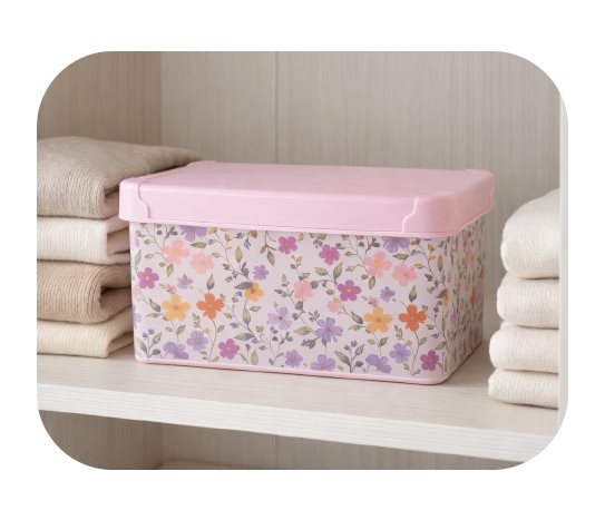 Desenli Kapaklı Saklama Kutusu ~10 L ~35x23x16 cm
