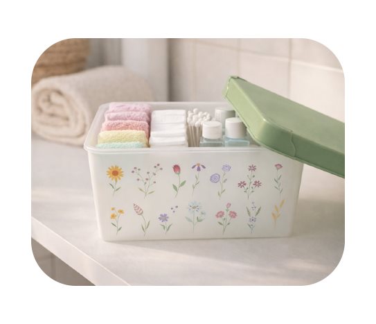 Desenli Kapaklı Saklama Kutusu ~5 L ~29x19 x 13 cm