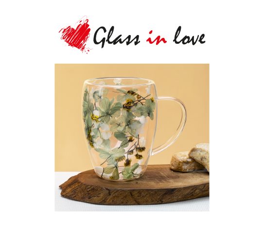 Çiçekli Borosilikat Cam Kupa ~300 ml