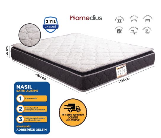 ROYALTY PEDLİ BONEL YAYLI ÇİFT KİŞİLİK YATAK