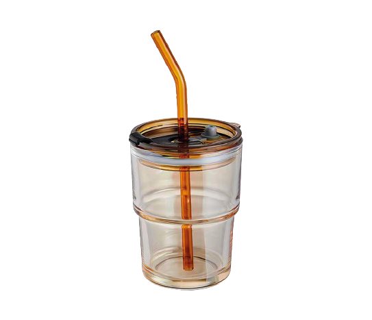 Renkli Kapaklı Pipetli Cam Bardak